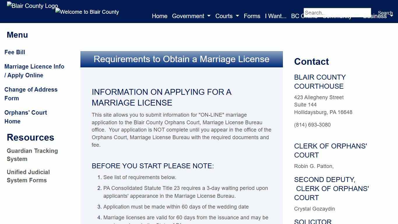 Blair County - Marriage License