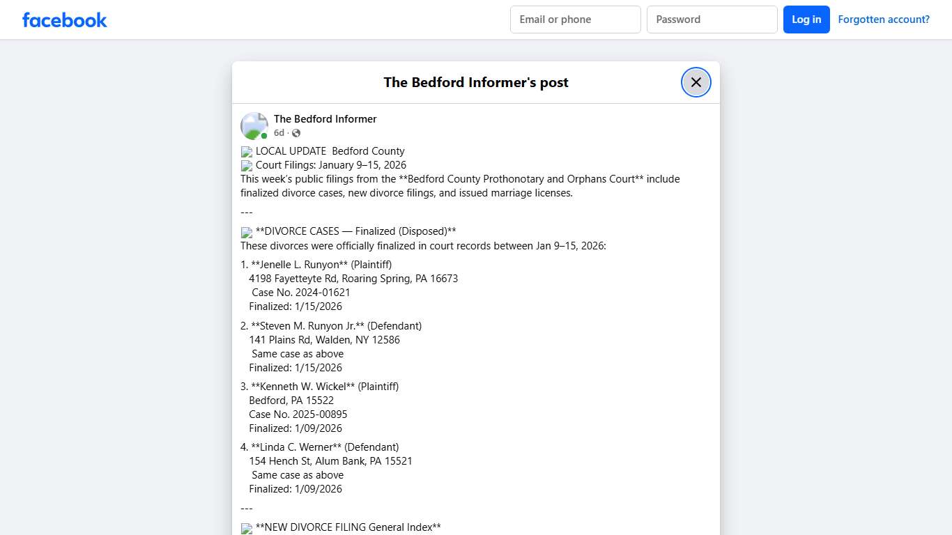 📍 LOCAL UPDATE Bedford County 🗓️... - The Bedford Informer Facebook