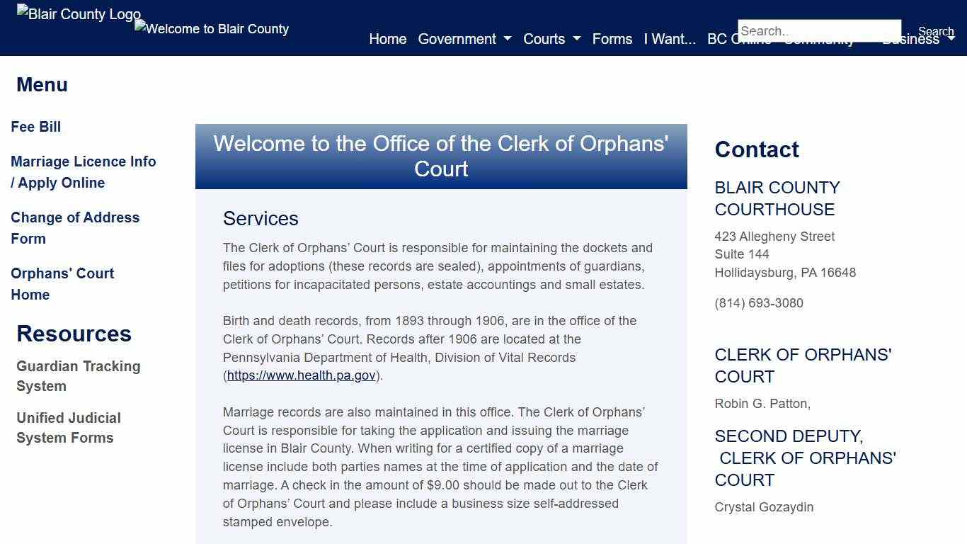 Blair County - Clerk of Orphans' Court